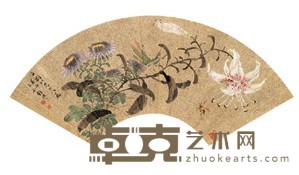 刘德六 花卉草虫 扇面镜心 18X52.5cm